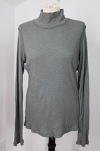 James Perse 4 XL Green/Gray Rib Knit Cotton Blend Mock Neck Long Sleeve Top USA - £25.81 GBP