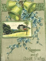 Remembrance and All Good Wishes Postcard Vintage Made in Germany Floral Bells - $8.95