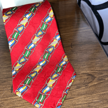 TOMMY HILFIGER Mens Necktie Red Multi Color 100% Silk Stars Flags Rope - $11.76