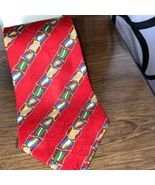 TOMMY HILFIGER Mens Necktie Red Multi Color 100% Silk Stars Flags Rope - $16.12 CAD