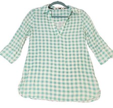 Soft Surroundings Womens Teal Green Off White Plaid Long Tunic Pockets Sz Small - £15.69 GBP