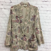 Maren Womens Suit Jacket Blazer Beige Aztec Two Pocket Long Sleeve Button USA M - £11.86 GBP