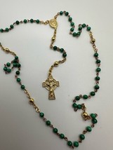 Vintage Creed Gold And Malachite Rosary 22” Hoop - $67.32