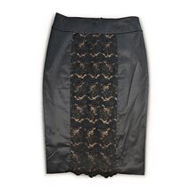 2b Bebe Skirt Sz 2 Black Lace Overlay Nude Lined Satin Pencil Midi Back ... - $24.99