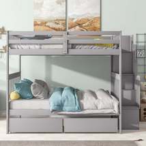 Full Over Full Bunk Bed with 2 Drawers and Staircases; Convertible into 2 Beds;  - £531.49 GBP