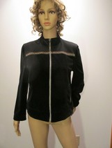 ST JOHN SPORT LS Zippered Velour Track Jacket Top Black Embellished P Cotton Bl - £47.15 GBP