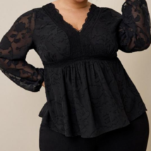 Torrid Black Chiffon Babydoll Clip Floral Long Sleeve Top Plus 1X - $29.99