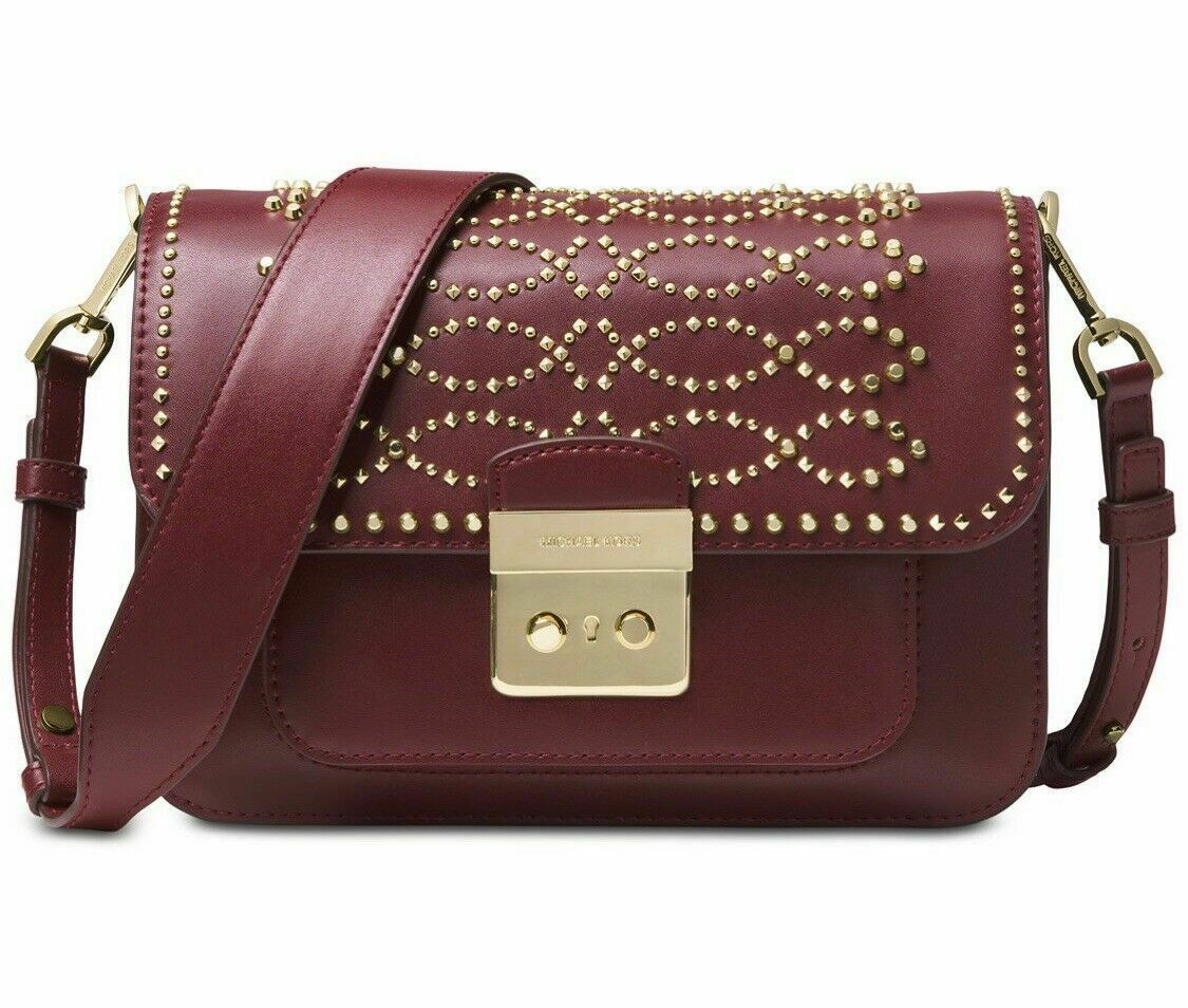 Michael Kors Sloan Large Studded Leather Shoulder Bag - Oxblood #50 - $139.99