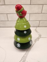 Pier 1 ceramic stacking Christmas Tree set of 4 measuring cups cardinal As Is - £14.20 GBP