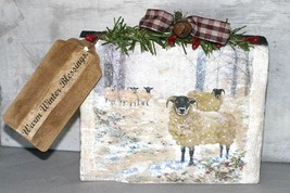 Primitive Vintage Inspired Winter Sheep Wood Table / Shelf Sitter Block - £11.98 GBP