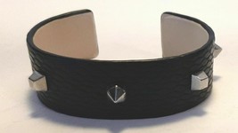 Vince Camuto Black Tan Leather Cuff Bracelet Silver Tone Spikes Goth Pun... - $17.95