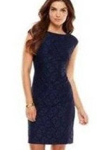 Womens Dress Party Formal Chaps Blue Jacquard Lace Sheath Short Sleeve $... - $48.51