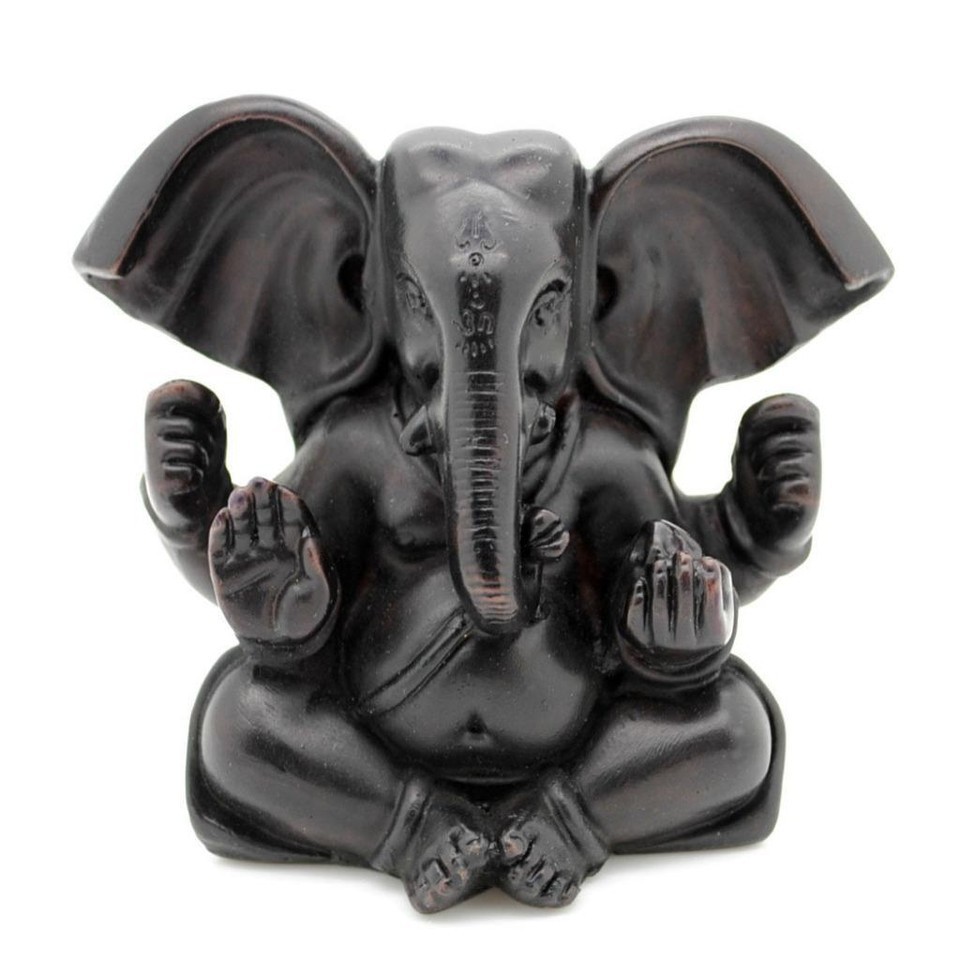 GANESHA STATUE 3.25&quot; Hindu Elephant God Dark Resin Icon Deity High Quali... - $11.96