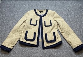 J.Crew Navy Blue Tan Quilted Safari Fringe Trim Jacket Size 6 BBL JD - $49.49