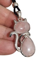 Rose Quartz Cat Necklace Pendant Large Crystal Gemstone Affection Stone Corded  - £4.81 GBP