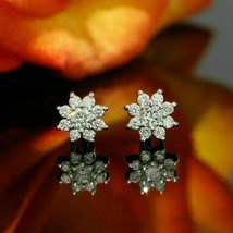 WOW 2.00 Ct Round Cut Diamond Flower Cluster Stud Earrings 14k White Gold Finish - £80.05 GBP