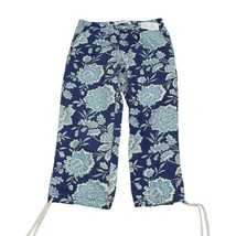 Tommy Hilfiger Pants Womens 4 Blue Floral Mid Rise Capri Drawstring Hem ... - £15.05 GBP