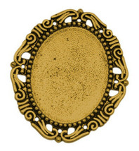 Cabochon Setting Cameo Frame Pendant Oval Antiqued Gold 40x30 Flatback - $2.80