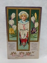 Vintage Easter Good Wishes Little Boy Carting Bunny And Colored Eggs Pos... - $12.38