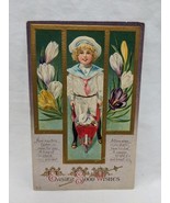Vintage Easter Good Wishes Little Boy Carting Bunny And Colored Eggs Pos... - $12.38