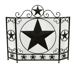 Zeckos Rustic Brown Western Star 3 Panel Metal Fireplace Screen - £79.09 GBP