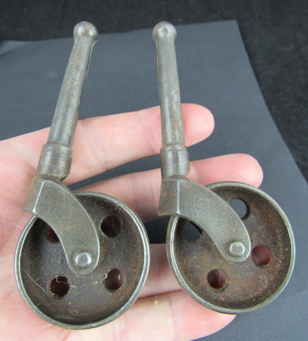 2 Antique Vintage strong STEEL Casters Wheels Furniture Rollers INDUSTRIAL - $19.89