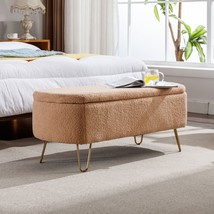 Camel Storage Ottoman Bench for End of Bed Gold Legs - Camel - £98.75 GBP