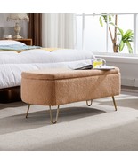 Camel Storage Ottoman Bench for End of Bed Gold Legs - Camel - £99.09 GBP