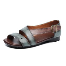 Retro Sandals Women Shoes Genuine Leather New Summer Sewing Flat With Buckle Str - £62.89 GBP