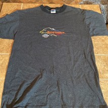 Vintage Harley Davidson T Shirt Made in USA Size Large Gray And Black Striped - £15.32 GBP