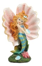 Aquamarine Mermaid Mergirl Holding Blue Sconce By Giant Pearl Shell Statue 7&quot;H - £21.13 GBP