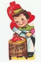 Vintage Valentine Card Butcher Boy No Miss-Steak 1960&#39;s Die-Cut - $7.91