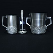 ITB Norway Tinn Pewter Ice Bucket w/ Scoop Ladle &amp; Matching Mug Cup Folk Dancers - $356.98