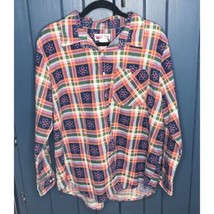 Vintage Bright Colors Flower Stars Plaid  Flannel Shirt XL 2XL Granny Farmcore - £11.87 GBP