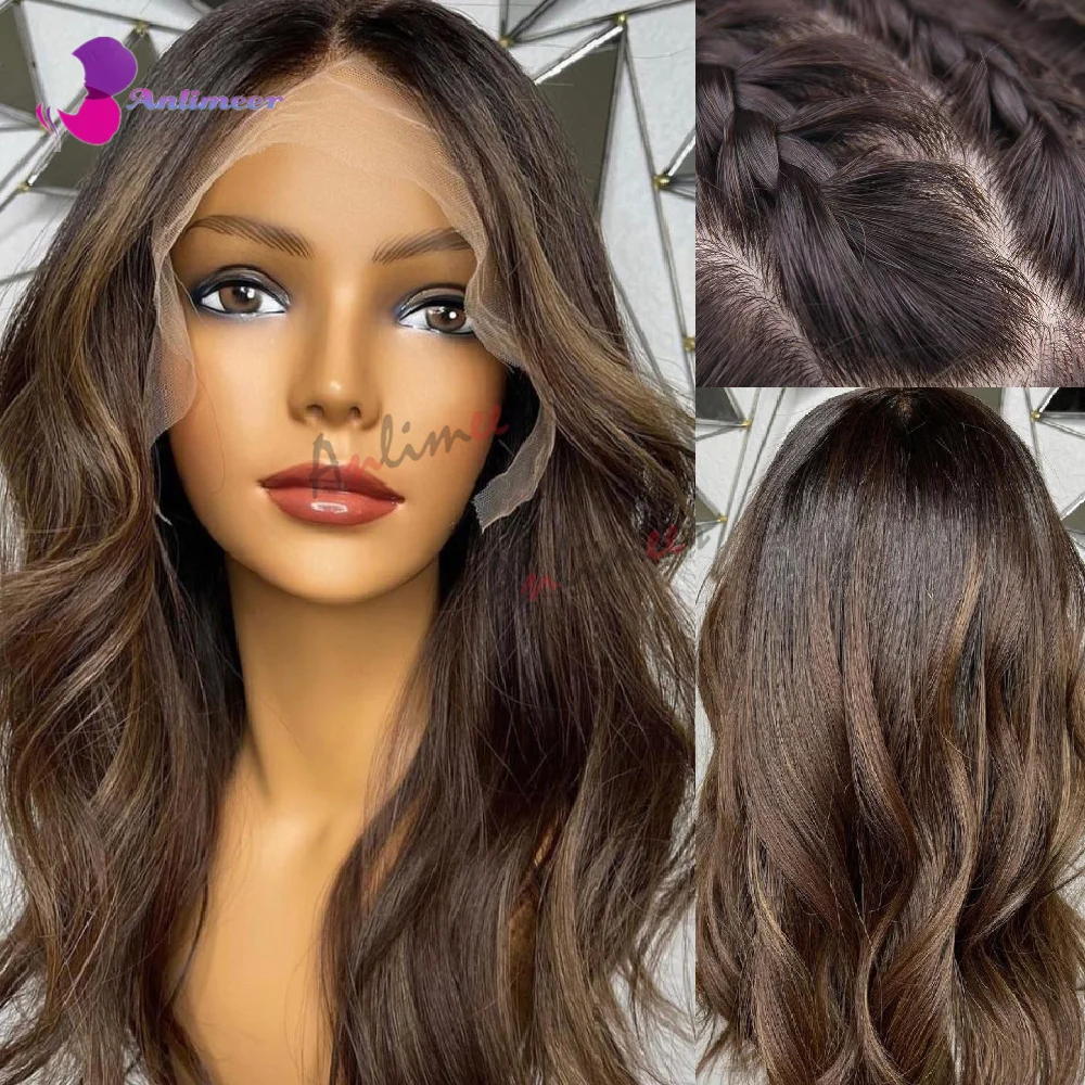 1BT4/6 Highlighted Wig Ombre Chocolate Brown Lace Front Wig Human Hair Silk Base - £129.14 GBP+