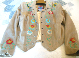 Vintage Renegade by Ren Ellis Suede Leather Multi-color Bead Floral Jack... - $241.31