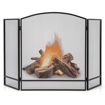 3-Panel Fireplace Screen Foldable Wrought Metal Iron Mesh Fire Spark Guard - £74.69 GBP