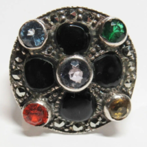 Sterling 925 Silver Ladies Ring Orange Yellow Green Blue Black Stone Siz... - $13.99