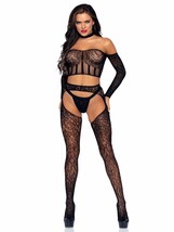 3 PC Lace long sleeve halter choker crop top  lace suspender hose  and g-string. - £35.39 GBP