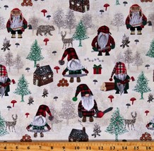 Cotton Lumberjack Gnomes Cabins Trees Winter Cream Fabric Print by Yard D506.88 - £11.88 GBP