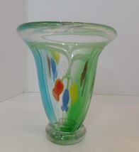 Murano Glass Colorful Floral Decorative Vase 8&quot;T X 7&quot; W Unique One of A ... - $59.39