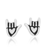 Cute LOVE Sign Language Hand .925 Silver Stud Earrings - £9.72 GBP
