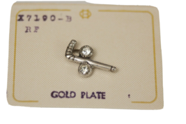 Gold Plate Golf Club Tie Tack Pin with 2 Rhinestone Balls Never Used - $12.19