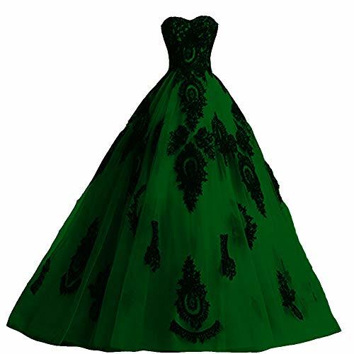 Long Ball Gown Black Lace Gothic Formal Evening Prom Dresses Emerald Green US 6