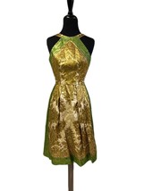 Martini Hour Magic! Retro 50s Metallic Halter Dress - Gold &amp; Green Perfe... - €120,36 EUR
