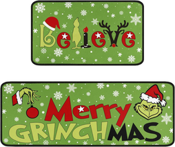 Faptoena Merry Grinchmas Kitchen Rugs and Mats Set of 2,Christmas Grinch Kitchen - £35.21 GBP