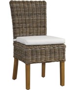 Side Chair PADMAS PLANTATION BOCA Clear Coating White Soft Gray Fabric Kubu - £705.44 GBP