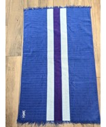 Vintage Yves Saint Laurent Fieldcrest Towel Striped Blue Purple fringe r... - $90.00