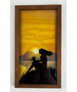 Vintage Painted Silhouette Woman Sitting in Grass By A Sunset 6.25&quot; X 11... - $16.82
