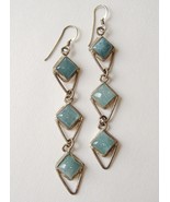 Aquamarine 3 Layer Earrings Sterling Silver Blue Handcrafted Long Dangle - £137.04 GBP